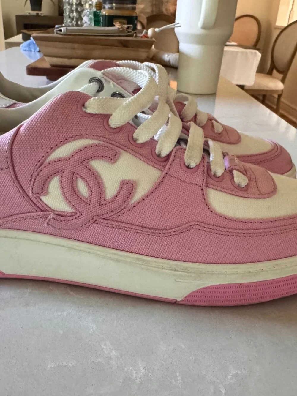Chanel Interlocking CC Logo Canvas Sneakers — Pink/White Reference G45352
